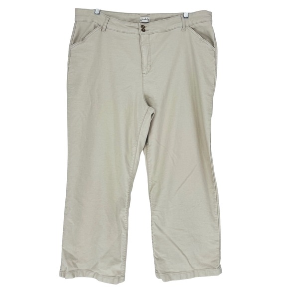 Wonderly Pants - Wonderly High Rise Wide Leg Pants Womens 22W Tan Khaki Stretch Casual Classic